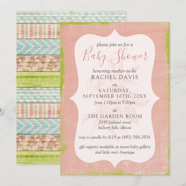Shabby Chic Roses Rustic Wood Floral Baby Shower Invitation (Front/Back)
