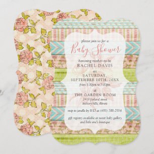 Shabby Chic Roses Rustic Wood Floral Baby Shower Invitation
