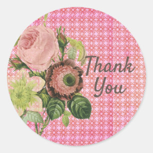 Shabby Chic Roses Thank You Classic Round Sticker