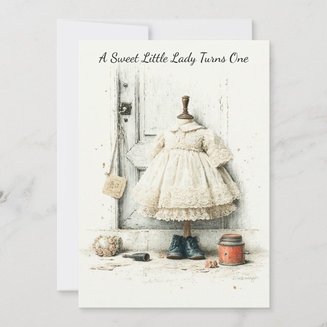 Shabby Chic Ruffle Dress & Perfume 1st Birthday Invitation (Front)