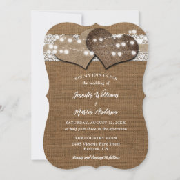 Shabby Chic Rustic Country Burlap Lace Wedding Invitation
