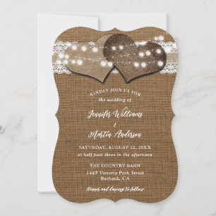 Shabby Chic Rustic Country Burlap Lace Wedding Invitation
