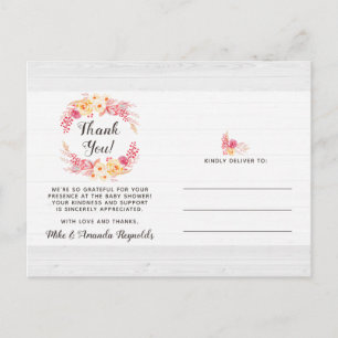 Shabby Chic Rustic Floral Baby Shower Thank You Postcard
