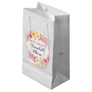 Shabby Chic Rustic Floral Roses Happy Birthday Small Gift Bag