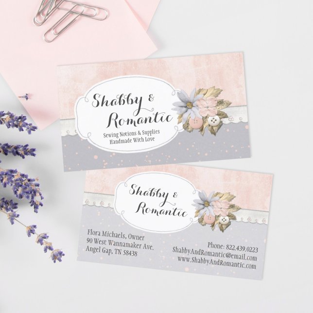 Shabby Chic Rustic Floral Sewing Buttons Boutique Business Card (Creator Uploaded)