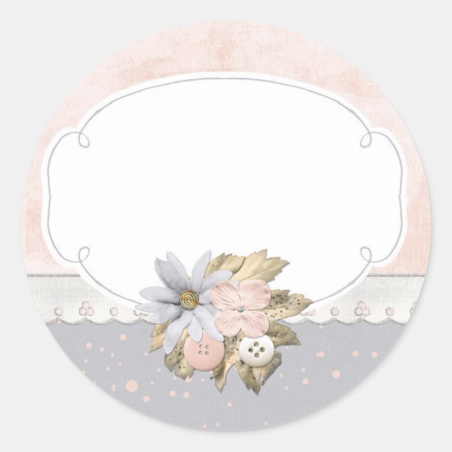 Shabby Chic Rustic Floral Sewing Buttons Boutique Classic Round Sticker (Front)