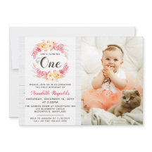 Shabby Chic Rustic One First Birthday Invitation