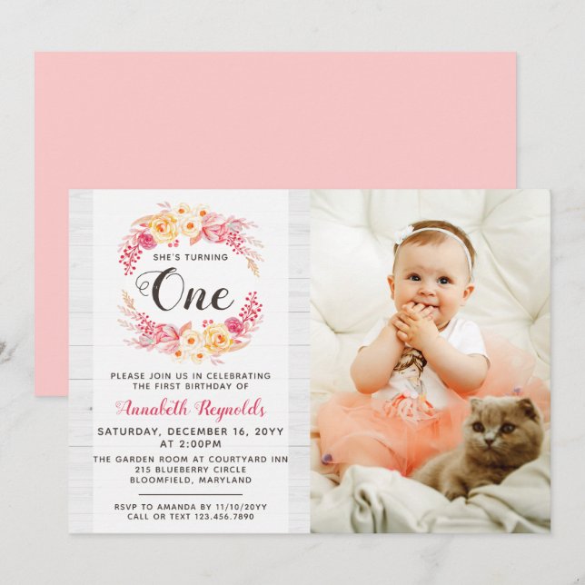 Shabby Chic Rustic One First Birthday Invitation (Front/Back)