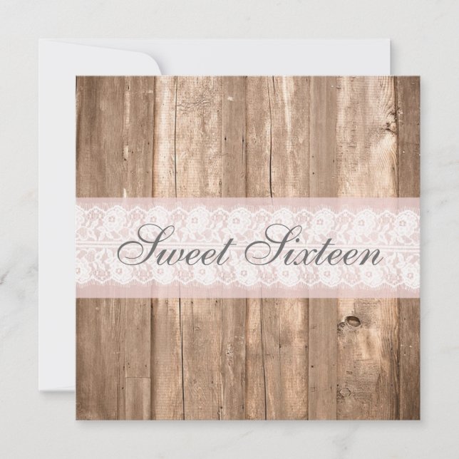 Shabby Chic Rustic Sweet Sixteen Birthday Party Invitation (Front)
