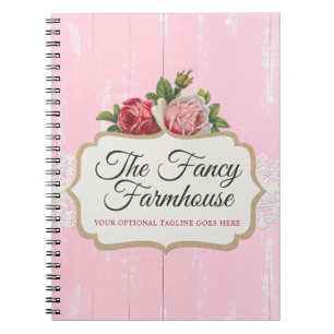 Shabby Chic Rustic Wood Pink Floral Vintage Roses Notebook