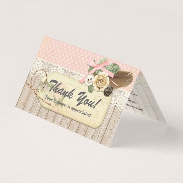 Shabby Chic Rustic Wood, Vintage Lace Thank You (Front)
