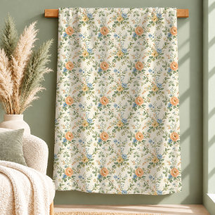 Shabby Chic Sage Floral Watercolor Throw Blanket