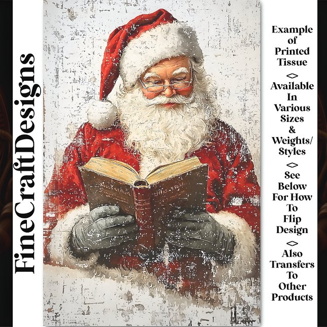 Shabby Chic Santa Reading On Wood AY9 Decoupage Tissue Paper (Creator Uploaded)