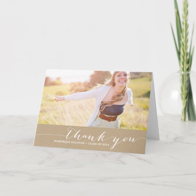 Shabby Chic Script Photo Graduation Thank You Card (Front)