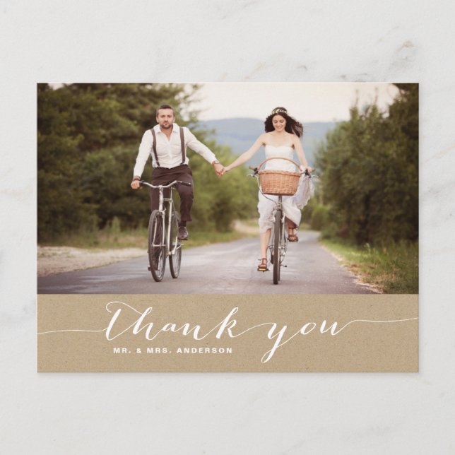 Shabby Chic Script Wedding Thank You Postcard (Front)
