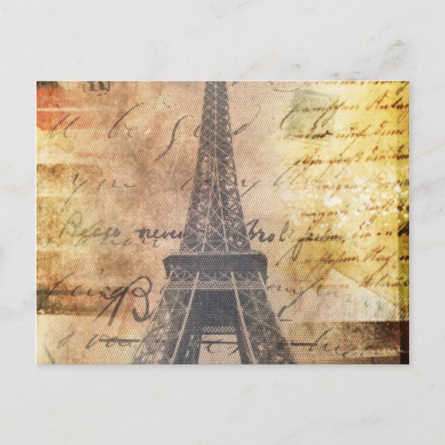 shabby Chic Scripts Vintage Paris Eiffel Tower Postcard (Front)