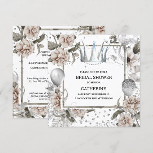 Shabby chic silver crown glitter rose country glam invitation