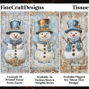 Shabby Chic Snowmen Blue Gold EL8L Decoupage Tissue Paper