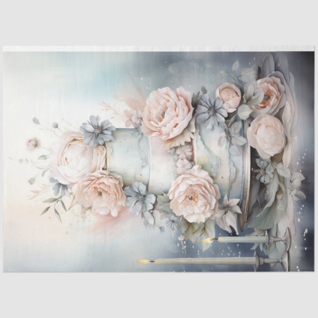 Shabby chic soft pastel colours birthday cake tissue paper (Front)