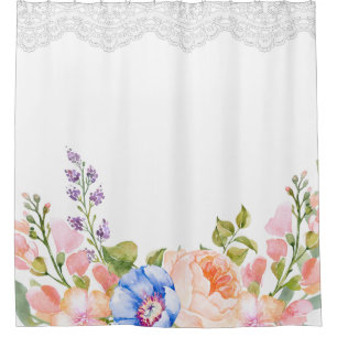 Shabby Chic Spring Peony Floral Lace Shower Curtain
