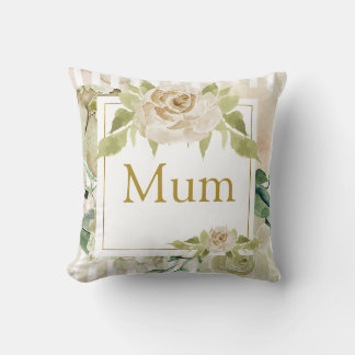 Shabby chic striped rose Mum personalised Cushion