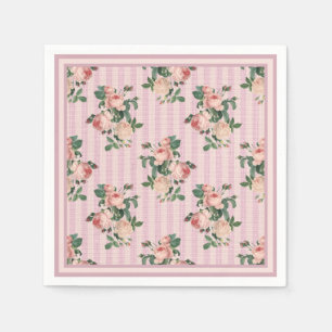 Shabby Chic Stripes and Blush Pink Roses   Napkin