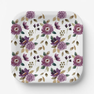 Shabby Chic Summer Flower Garden Purple Floral Paper Plate