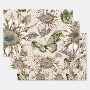 Shabby Chic Sunflower and Butterflies  Wrapping Paper Sheet