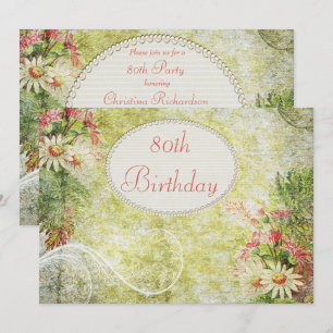 Shabby Chic Sweet 80th Birthday & Wildflowers Invitation
