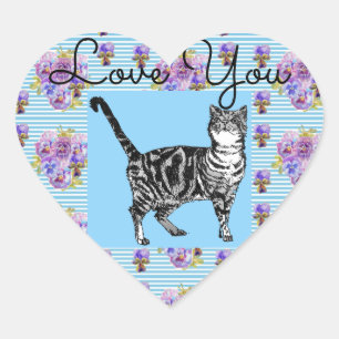 Shabby Chic Tabby Cat Love Heart Envelope Sticker