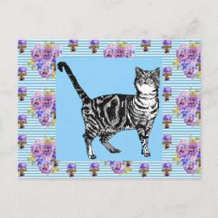 Shabby Chic Tabby Cat Pastel Stripe Art Postcard