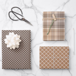 Shabby Chic Tan Beige Taupe Brown Plaid Pattern Wrapping Paper Sheet