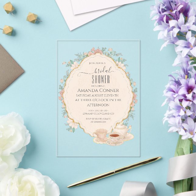 Shabby chic Tea Party Bridal Shower Acrylic Invitations (Insitu (Wedding))