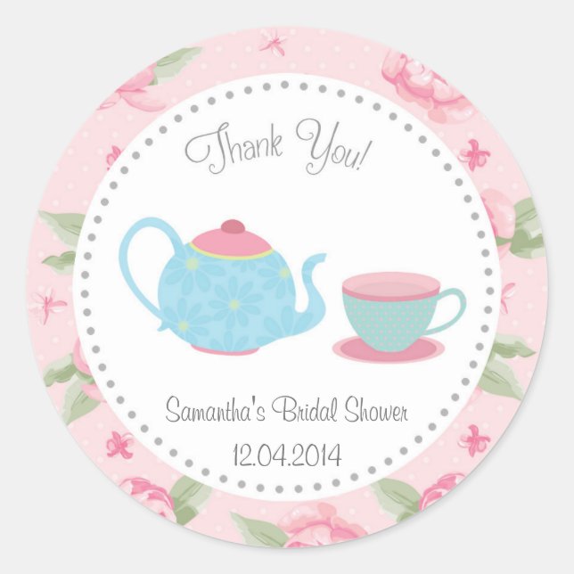 Shabby Chic Tea Party Bridal Shower Sticker (Front)