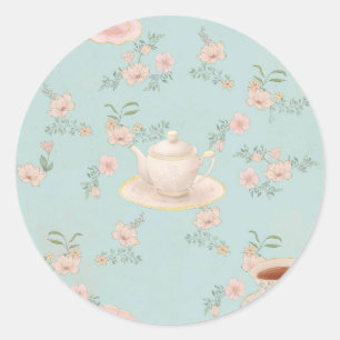 Shabby chic Tea Party Classic Round Sticker