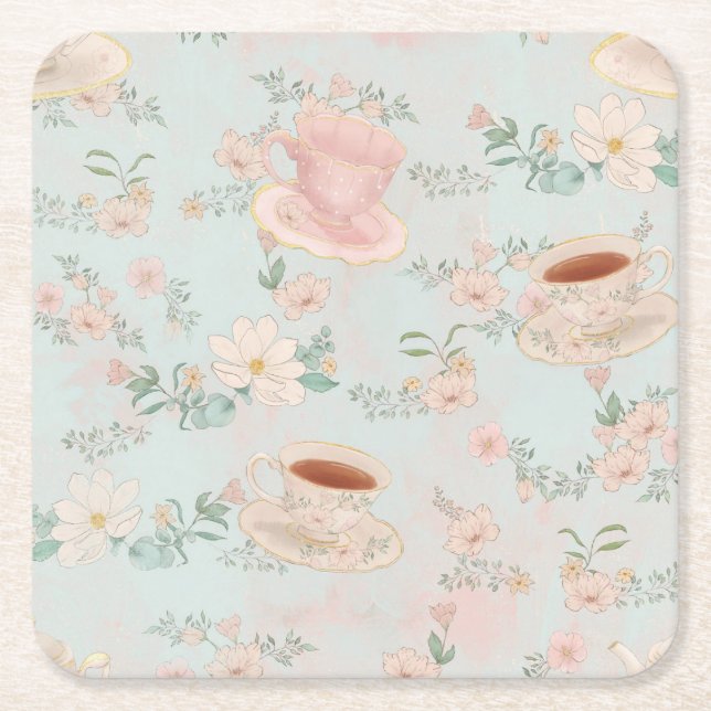 Shabby Chic Tea Party Square Paper Coaster (Front)