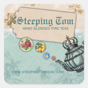 shabby chic tea vintage bubbling teapot crown square sticker