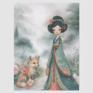 Shabby Chic Teal Floral Geisha Craft Tissue Paper