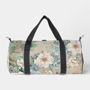 Shabby Chic Teal Pastel Floral Duffle Bag