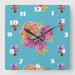 Shabby Chic Teal Roses Rose Art Ladies Room Clock
