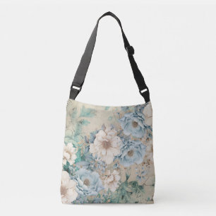 Shabby Chic Teal Watercolor Florals  Crossbody Bag