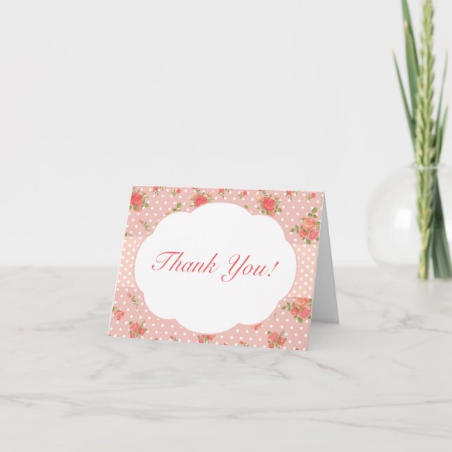 Shabby Chic Thank You Note Card, Pink (Front)