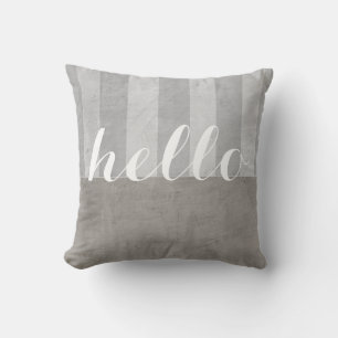 shabby chic throw pillow grey and white with hello