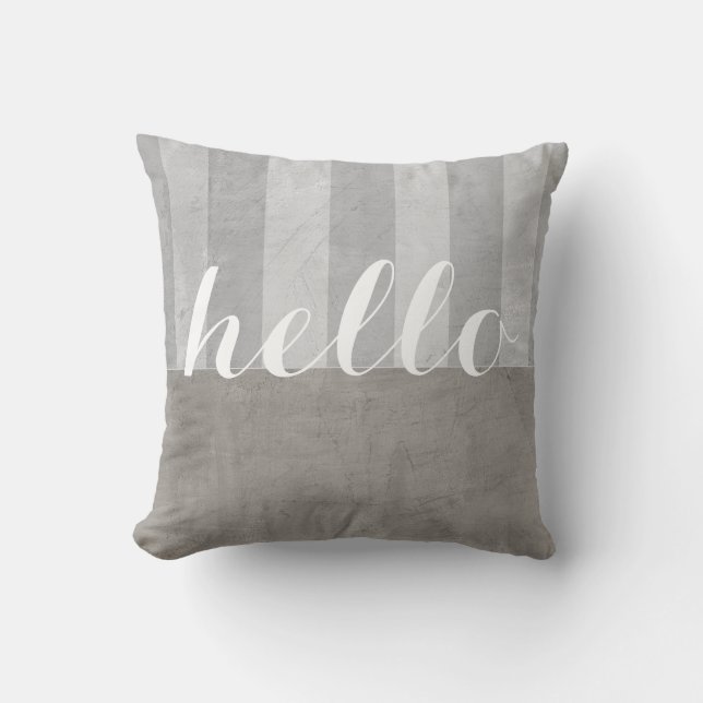 shabby chic throw pillow grey and white with hello (Front)