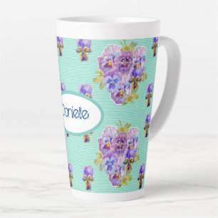 Shabby Chic Turquoise Aqua Pansy floral  Latte Mug