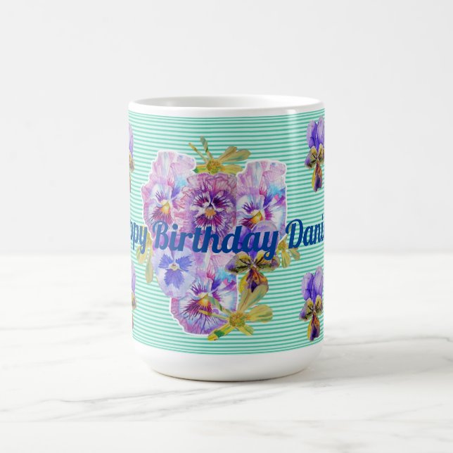 Shabby Chic Turquoise Aqua Pansy floral Mug (Center)