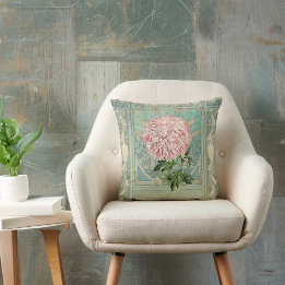 Shabby Chic Turquoise Pink Floral Chrystanthemum Cushion