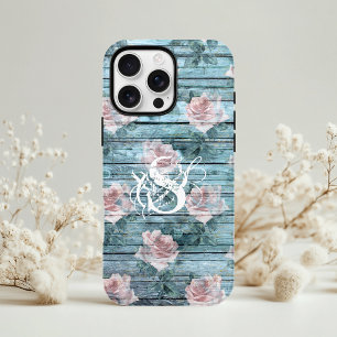 Shabby Chic Turquoise Pink Floral Monogram iPhone 11 Case
