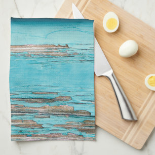 shabby chic turquoise wood texture tea towel