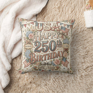 Shabby Chic USA 250th Birthday Floral Pillow